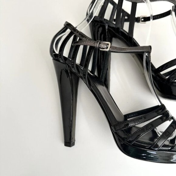 MIU MIU Black/Silver Patent Leather T-Strap Platform Sandals Heels Size 39 - Picture 6 of 14